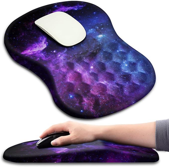 Hokafenle Ergonomic Mouse Pad Wrist Support with Massage Design, Wrist Rest Mousepad with Memory Foam&Non-Slip PU Base, Mouse Pads for Wireless Mouse & Desk (12x8 inch,Galaxy)