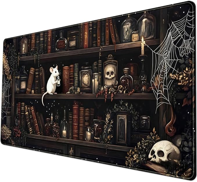 Dark Witchy Desk Mat Gaming Desk Pad Large Mouse Pad, Magician'S Fantasy Bookcase Gothic Mouse Mat XXL Laptop Keyboard Pad, Laptop Keyboard and Mouse Mat Desktop Protector Mat 31.5 X 15.7 in