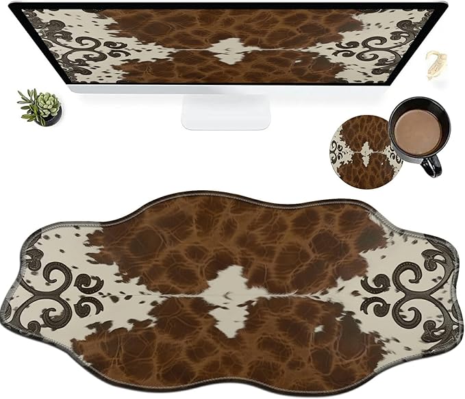 Art Leopard Large Gaming Mouse Pad Plus a Coaster, 35.4 x 15.7 inches Desk Mat Extended XXL Mousepad with Stitched Edge Non-Slip Rubber, Desk Pad Computer Mouse Mat for Home Office