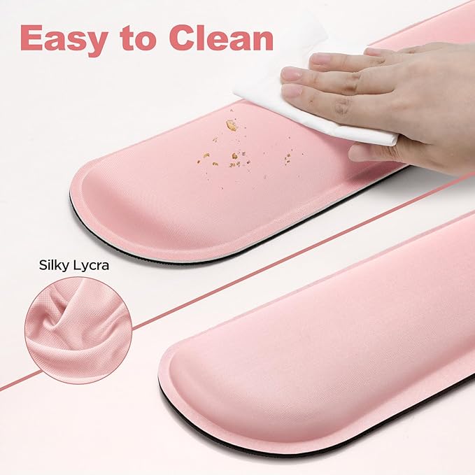 Gimars Upgrade Cleanable PU Leather Keyboard Wrist Pillow Rest Pad, Enlarge Mouse Wrist Cushion Support for Office, Computer, Laptop, Mac, Durable, Comfortable, Pink