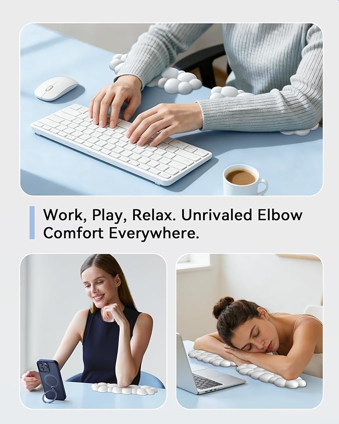 Elbow Pad for Desk, L-Shaped Desk Edge Arm Rest Cloud Wrist Rest, Non-Slip Memory Foam Wrist Pads, 2-Pack White Wrist Support for Keyboard, Mouse, Laptop