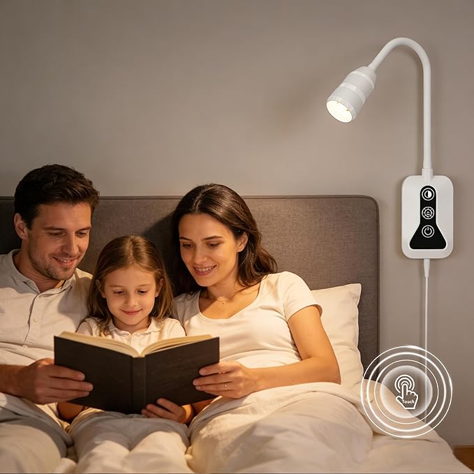 Wall Mounted Reading Light, Wall Light with Motion Sensor Switch, 5 Dimmable & Color Temperature Adjustable, USB-C Output, Flexible Neck Book Light for Bed, Sofa, Desk,Dorms, Heaboard