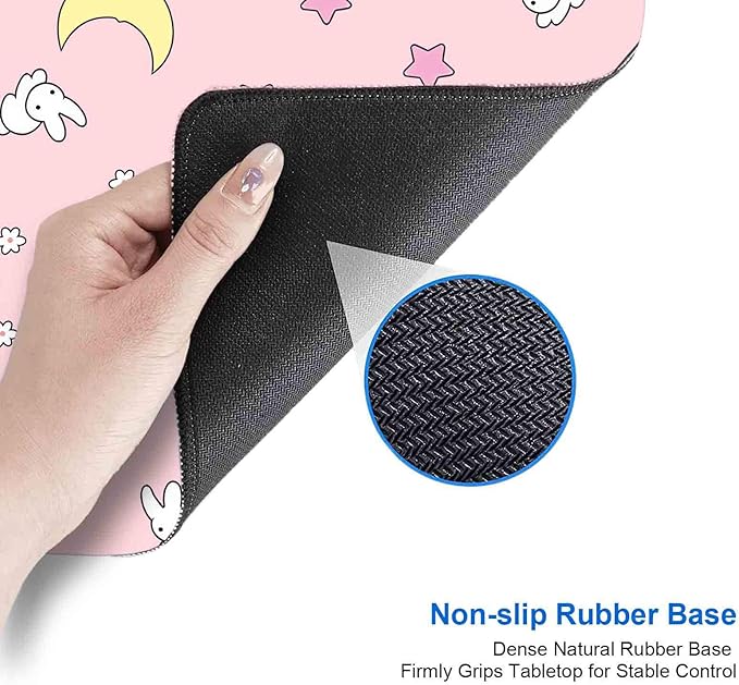 IMAYONDIA Pink Kawaii Desk Pad, Cute Moon Bunny Desk Mat Computer Pad Desktop,Laptop Protector Aesthetic Anime Mousepad Writing Pad for Office Home School,Large Gaming Mouse Pad Tarot Mat,31.5 X 11.8