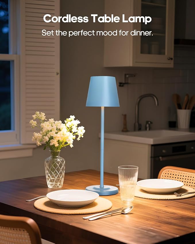 GOODEA LED Cordless Table Lamp Rechargeable, 3-Height Adjustable, 5500mAh Battery Operated Lamp, 3-Color Dimming Touch Lamp, Portable Lamp for Dining, Bedroom,Camping, Outdoor, Indoor(Blue 1 Pc)