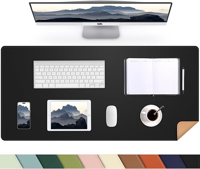 AFIING Dual-Sided Cork Desk Pad, PU Leather Desk Mat Protector, Waterproof Large Mouse Pad for Office Desk, Non-Slip Writing Surface for Home & Office (35" x 17", Black)