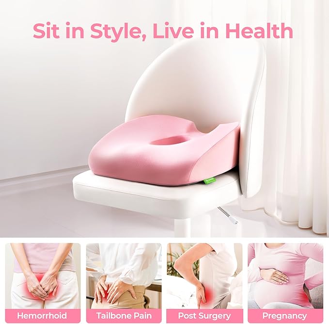 AUVON Innovative Donut Pillow, Scientific Center Hole and Coccyx Cutout, Orthopedic Donut Seat Cushion for Coccyx, Sciatica, After Surgery Sitting Comfort, FSA HSA Eligible