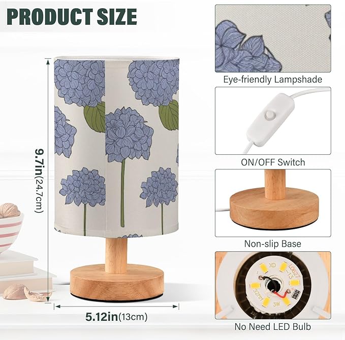 Flower LED Table Lamp, Bedside Lamp with Linen Lampshade, Flicker-Free Eye Care USB Plug in Nightstand Lamp, for Bedroom and Office