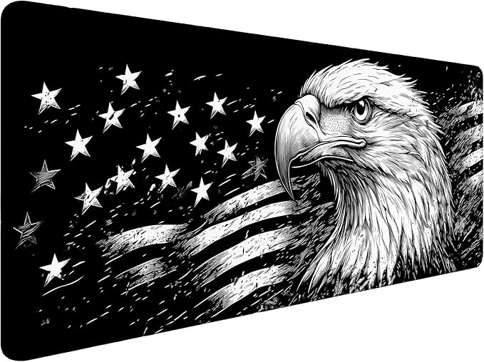 Vintage Eagle American Flag Extended Gaming Mouse Pad Mat with Stitched Edge Non-Slip Base Big Mouse Pad 31.5"x11.8" Office Computer Keyboard Laptop Home