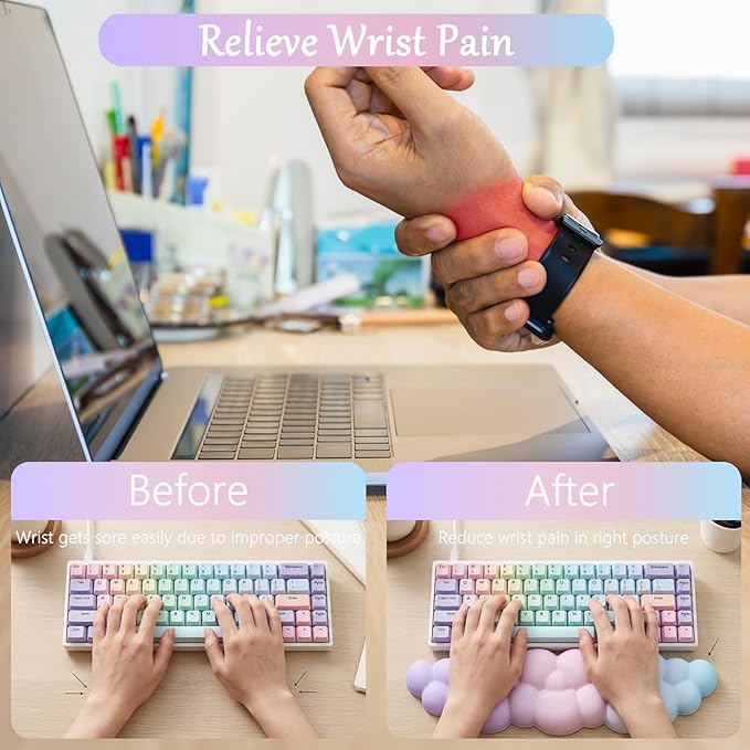 Cloud Mouse Pad Keyboard Wrist Rest for Mouse 4PCS Mini Small Desk Mat Pad Set Memory Foam Non-Slip Cute Ergonomic Gaming Mouse Wrist Support for Computer Home Office Pink Purple Blue