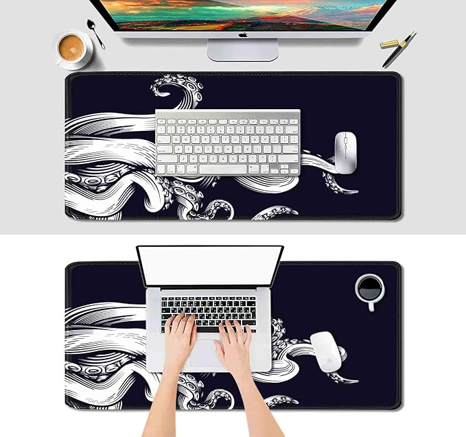 IMAYONDIA Large Gaming Mouse Pad (35.4x15.7 in), Octopus Desk Mat, Full Desk Mousepad, XL XXL Extended Big Mouse Pad, Keyboard Mouse Pads for Desktop, Laptop Computer Accessories- Black and White