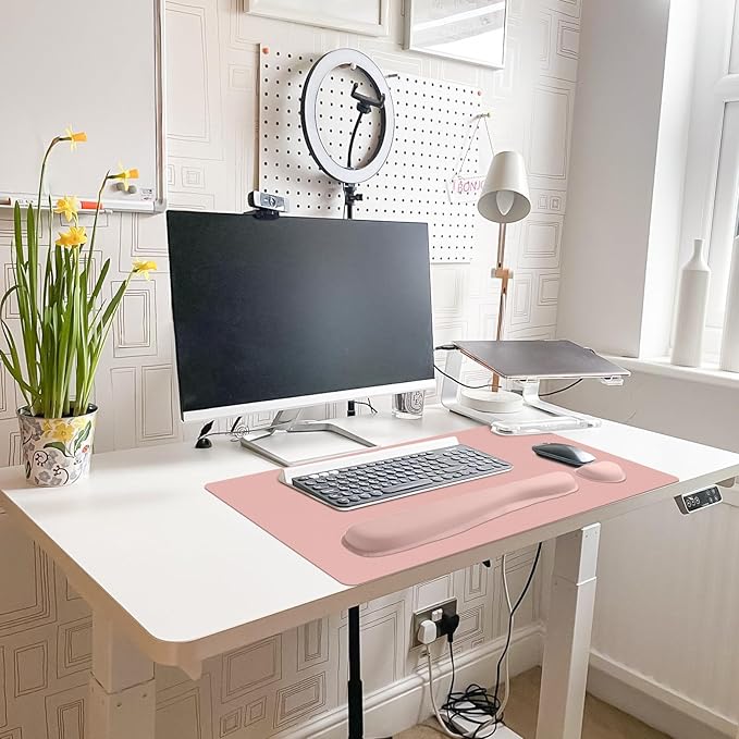 Desk Pad Mat Set,3-in-1 Large Mouse Pads with Wrist Rest and Keyboard Pad, Pink Desk Mats for Keyboards and Mouses, Ergonomic Keyboard and Mouse Mat Set for Office Home Decor, 31.5" x 15.7"