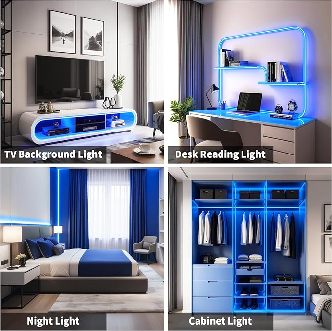 32.8FT/10M Blue COB LED Strip Light, 3200LEDS LED Tape Lights, High Bright CRI93+ Flexible Dimmable Light Strip for Bedroom TV Backlight Monitor Gaming Room Bar Decor(with Plug)