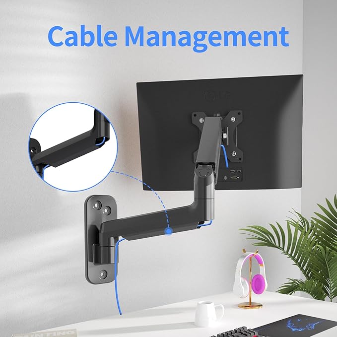 suptek Single Monitor Wall Mount for 17 to 32 Inch Screens, Gas Spring Monitor Arm Wall Mount Holds Up to 17.6lbs, Full Motion Adjustable,VESA Mount 75x75, 100x100(WM01A)