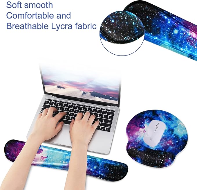 Mouse Pad Keyboard Wrist Rest, Gel Non Slip Rubber Wrist Support Rest Mouse Pad for Home Office, Computer, Laptop, Typist, Gamer, Soft Cushion Mousepad with Memory Foam Ergonomic Nebula Galaxy