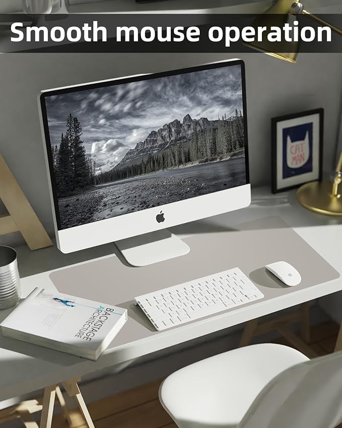 Leather Desk Protector, Laptop Mat - Non-Slip PU, Waterproof Writing Pad for Office/Home (31.5"x15.7", Light Grey)