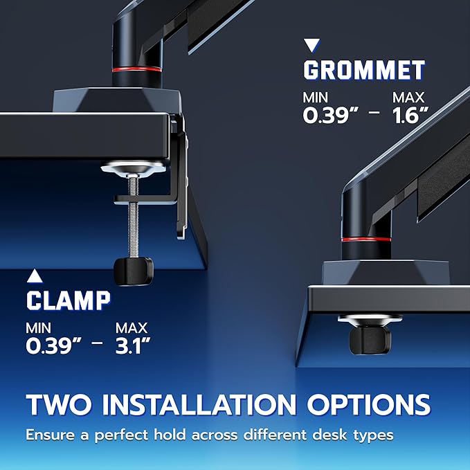 ARES WING Single Monitor Arm for 17-40 Inch Flat Curved Ultrawide Screens Up to 26.5lbs, Fully Adjustable Single Monitor Mount, C-Clamp & Grommet Base, 75/100 Vesa Mount, Black