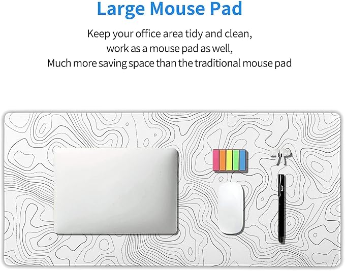 aportt Topographic Map Large Mouse Pad XXL White Lines Contour Geographic Extended Desk Mat Big 90X40 CM Non-Slip Rubber Base Stitched Edge Long Mousepad,35.4 x 15.7 Inch
