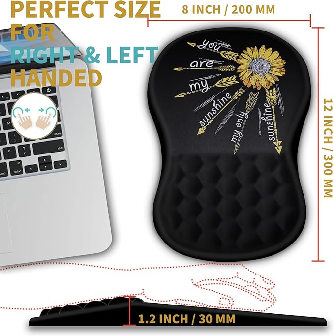 Hokafenle Ergonomic Mouse Pad Wrist Support with Massage Design, Wrist Rest Mousepad with Memory Foam&Non-Slip PU Base, Mouse Pads for Wireless Mouse & Desk (12x8 inch,Inspirational)