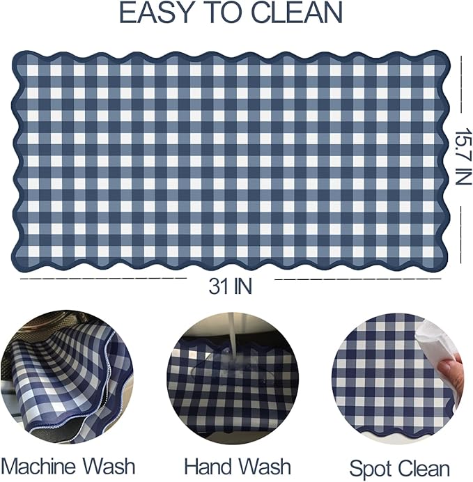 Scalloped‌ Checkered Desk Mat Cute Dark Blue XXL Large Gaming Mouse Pad Gingham Kawaii Cottagecore ‌Vintage‌ Laptop Keyboard Computer Mat for Desktop Aesthetic Desk Pad Accessories Decor