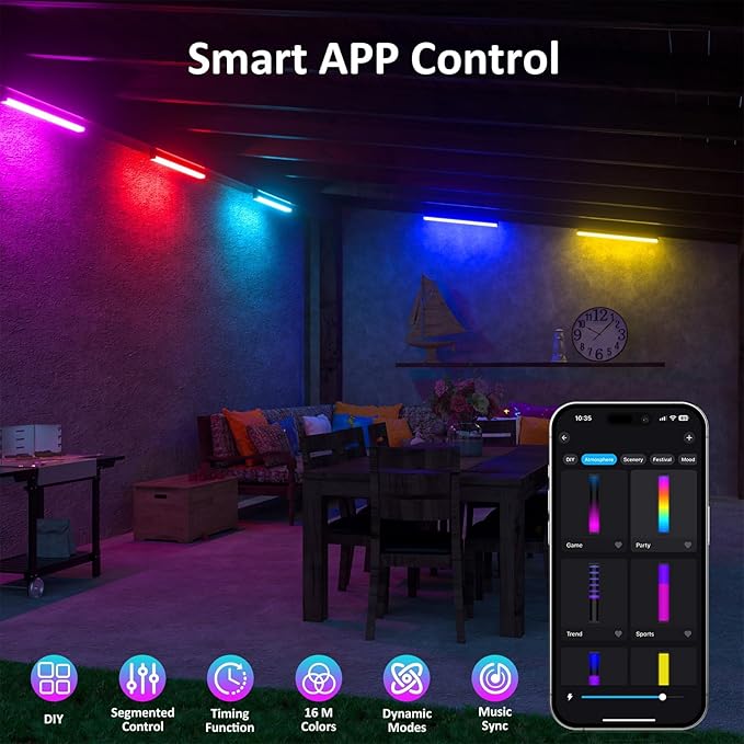 Outdoor RGB Light Bar, Outdoor Color Changing Lights Waterproof, APP and Remote Smart Flood Light, Music Sync and Versatile Color Changing Great for Pathway, Poolside, Patio, Lawn Decor (2)