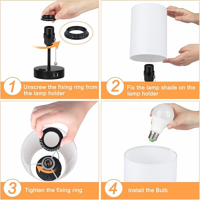 Bedside Table Lamps for Bedrooms Nightstand Lamp RGB Color Changing Bedside Lamp with 2 USB Charging Port and AC Outlet, 3 Way Dimmable Small Modern Lamp for Home Living Room Bedroom Party