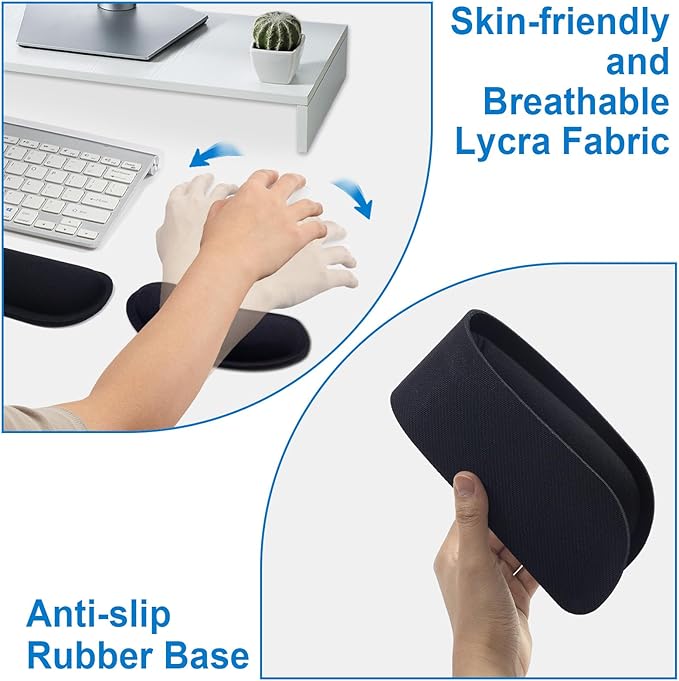 Leolee Gel Memory Foam Keyboard Wrist Rest, 5 in 1 Wrist Rest for Computer Keyboard and Mouse Set, Black Ergonomic Wrist Support with Non-Slip Base for Pain Relief, Typing, Gaming, Office