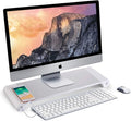 PG Silver Monitor Stand Riser with 4-Port USB Charging ports, Convenient keyboard organiser,Desktop Organizer for Computer, Laptop, TV, Printer - Ergonomic Keyboard Tray & Storage Shelf.
