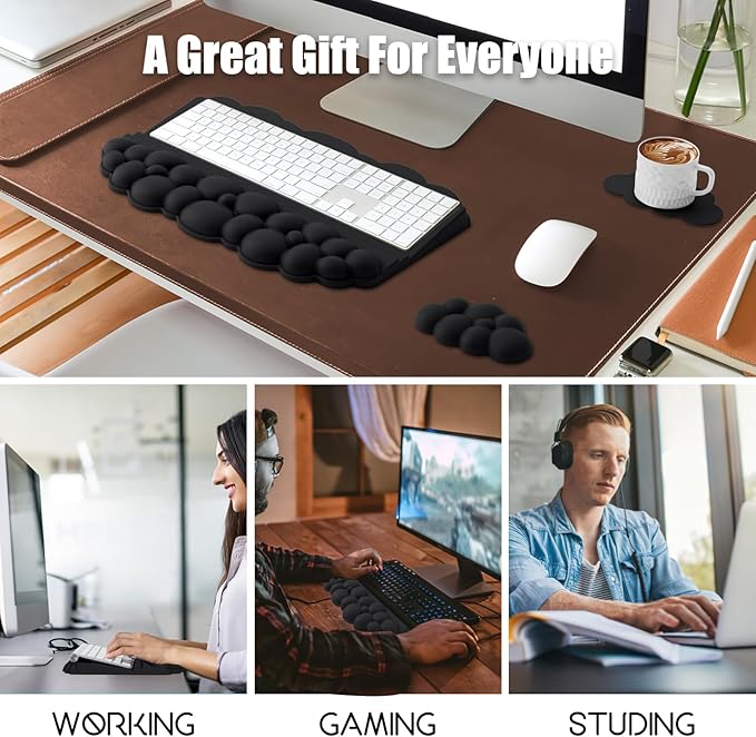 Ergonomic Wrist Rest for Keyboard and Mouse, Soft Memory Foam Cloud Keyboard Stand Pad with Wrist Rest Set with Non-Slip Silicone Base, Easy Typing, Comfort for Office, Work, Gaming Black