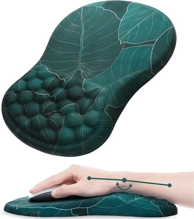 Mouse Pad Wrist Support, Ergonomic Mouse Pad with Wrist Rest, Comfortable Computer Mouse Pad for Laptop, Mousepad with Non-Slip PU Base Banana Leaf Green