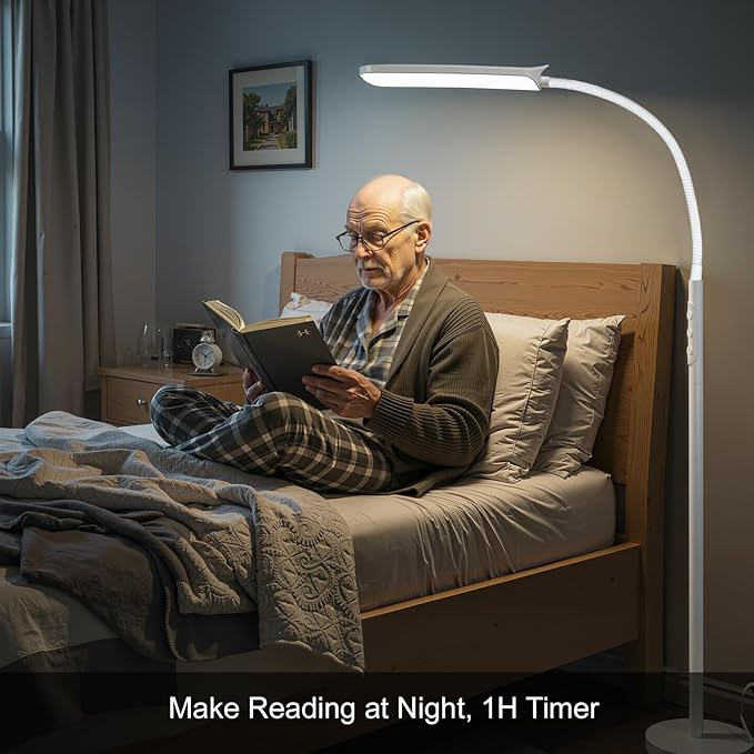 FRIDEKO HOME 2 Pack LED Floor Lamps with Remote, Dimmable Bright Reading Lamp for Crafts, Painting, Office, Bedroom, Flexible Gooseneck Standing Light, 4 Color Temperatures 1800LM Touch Control,White