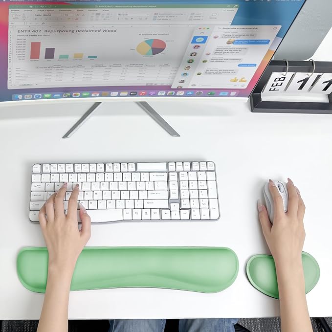 Wrist Rest for Computer Keyboard and Mouse, Ergonomic Design Wrist Support Pad for Keyboard, Soft Memory Foam Desk Pads Support Hand and Arm Easy Typing & Comfort, 2 Piece Pad, Green