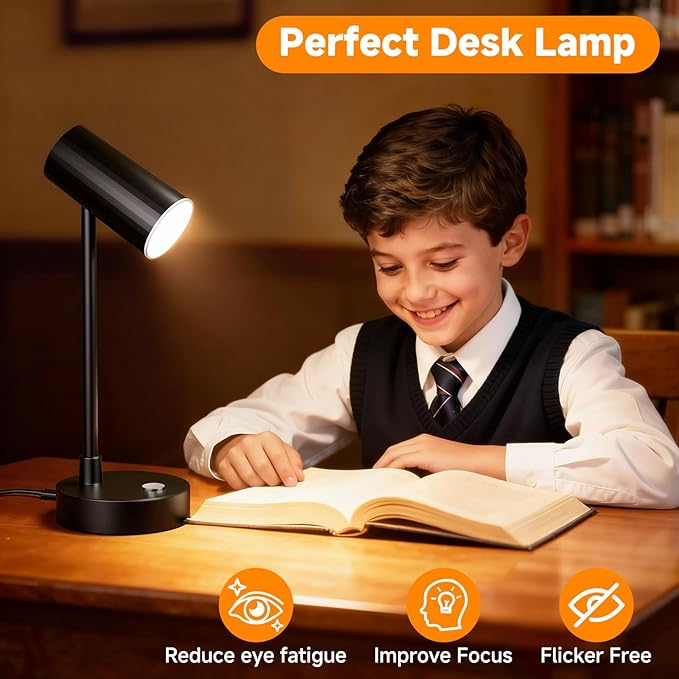 ShineTech LED Desk Lamp for Home Office, Dimmable Reading Desk Lamp with 3 Color Modes & Adjustable Brightness, Eye-Caring Table Lamp for Study, Bedroom Nightstand, Touch Control Bedside Lamp