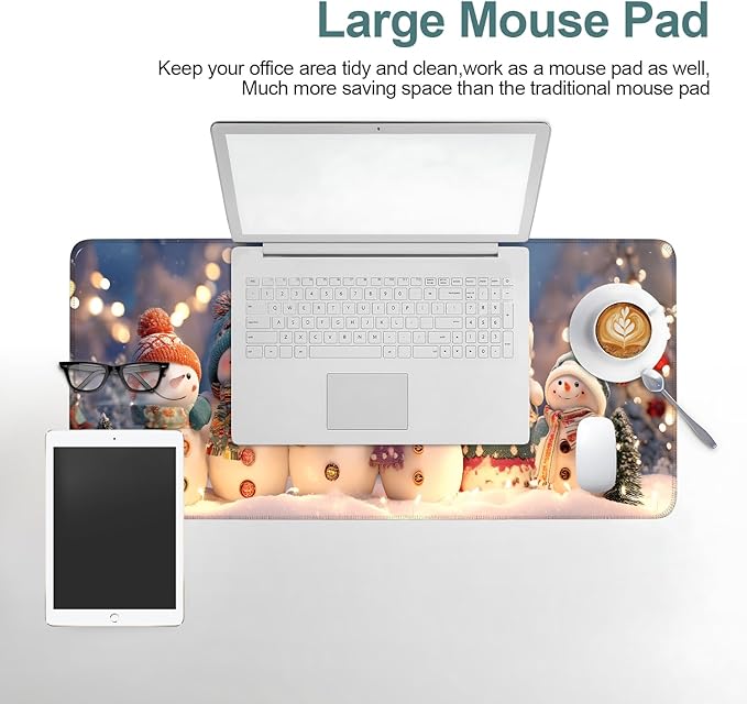 Six Snowmen Extended Gaming Mouse Pad 31.5x11.8inches Large Desk Mat Anti-Slip Rubber Base & Durable Stitched Edges for Gamers Smooth Mouse Writing Surface for Desk Office/Home