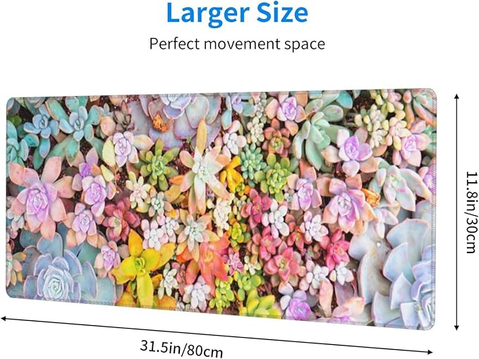 Succulent Mouse Pad Extended Large Gaming Mousepad XL Big Long Oversized Desk Mat Stitched Edges 31.5 X 11.8 Inch for Home Office