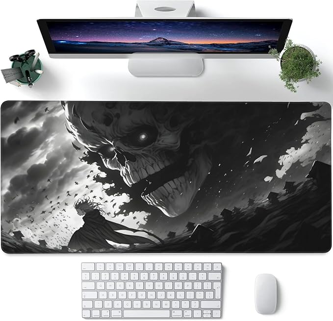 Desk Mat,Horror Anime Manga Large Gaming Mouse Pad for Desk XXL,Anime Scene Desk Pad,Extended Big Computer Keyboard Mouse Pad with Non-Slip Base and Stitched Edge 35.4"x15.7"