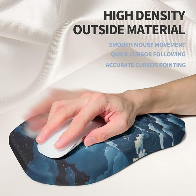 Ergonomic Raised Mouse Pad Wrist Support with Bilateral Slope Memory Foam Mousepad for Wrist Rest and Carpal Tunnel 11.8x7.9〃Indigo Fury Wave