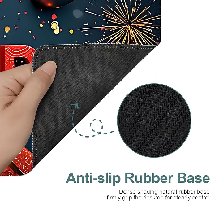 Happy New Year Extended Gaming Mouse Pad 31.5x11.8inches Large Desk Mat Anti-Slip Rubber Base & Durable Stitched Edges for Gamers Smooth Mouse Writing Surface for Desk Office/Home