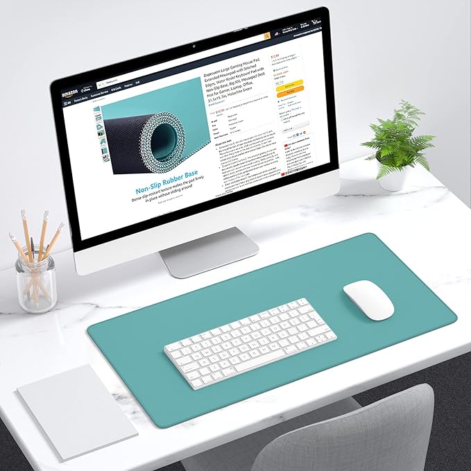 Dapesuom Large Mouse Pad, Extended Gaming Mouse Mat with Stitched Edges, Full Size Desk Mats with Non-Slip Base, Computer Big Desktop Keyboard Pad for Gamer, Laptop, Office, 23.6 x 11.8 in, Green