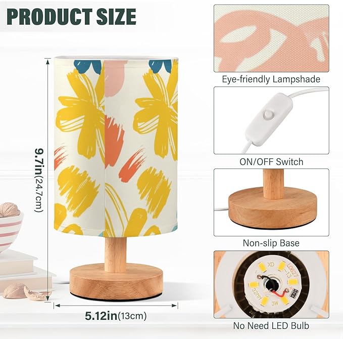 Colorful Brush LED Table Lamp, Bedside Lamp with Linen Lampshade, Flicker-Free Eye Care USB Plug in Nightstand Lamp, for Bedroom and Office