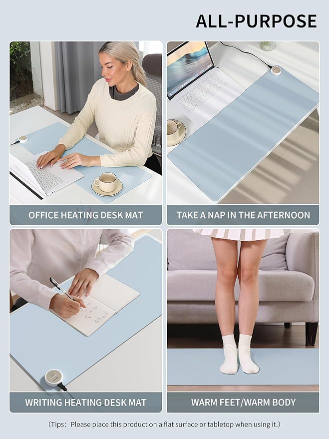 Heated Desk Pad 31.5×13 Inch - 3-Speed Touch Control Large Heated Mouse Mat with 3-Hour Auto Shut-Off, Non-Slip Silicone Eye Protection Warm Desk Mat for Office and Home (Blue)