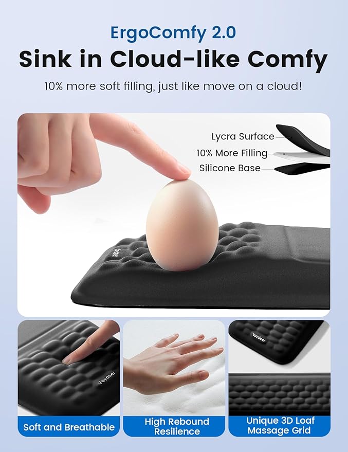 2-in-1 Keyboard & Mouse Wrist Rest Set – Ergonomic Wrist Support, Memory Foam Wrist Cushion with 8° Slope & Massage Nubs, Non-Slip PU Base, Relieves Wrist Strain & Carpal Tunnel from Long Typing