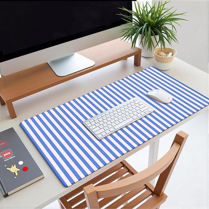 Blue Pink Striped Desk Mat Cute Pastel XXL Large Gaming Mouse Pad Desk Pad Kawaii Aesthetic Home Office Decor Cozy Keyboard Laptop Computer Mat