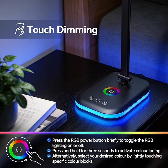 LED Desk Lamp for Office Home, 800 Lumen Bright Puzzle Light, 10%-100% Dimmable Brightness & 5 Color, Eye Caring Desk Light for Reading, Craft, Puzzl, Daily Use | USB desk lamp | 45 Min Timer | RGB