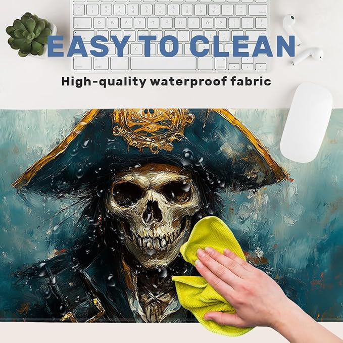 Ghost Gaming Mouse Pad Large Desk Mat Skeleton Pirate Naval Captain Skull Mousepads Computer Keyboard Pad Mouse Mat Laptop Mat 31.5 x 11.8 Mouse Pads for Desk Home Office Gaming