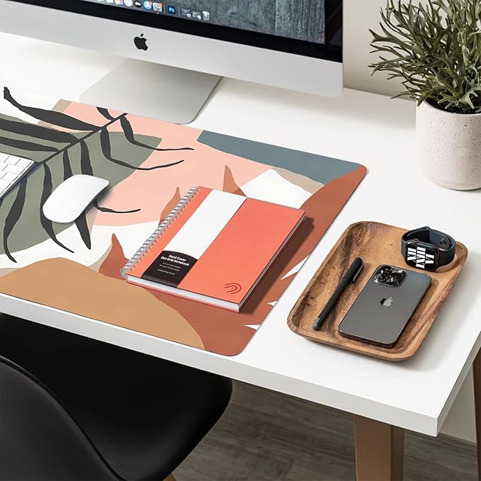 Desk Mat Large Protector Pad 31.5" ×15.7", Non-Slip PU Leather Desk Blotter, Waterproof Mouse Pad for Office Home Abstract Leaf