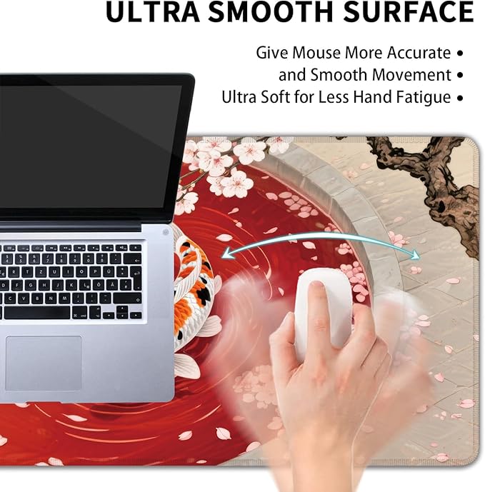 Desk Mat, Japanese Koi Fish XXL 35.4"x15.7"Large Gaming Mouse Pad, 3mm Thick Gaming Keyboard Pad,Desk Pad Non-Slip Rubber Base with Stitched Edges for Office Game Home Decor