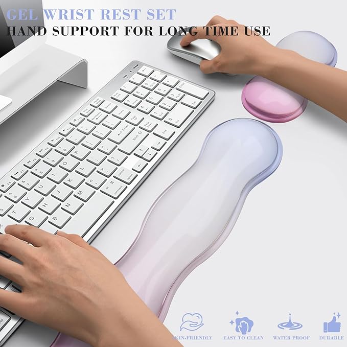 Gel Wrist Rest for Keyboard and Mouse, Wrist Rest for Keyboard, Mouse Wrist Support, Pain Relief, Cool Touch, Non-Skid, Keyboard Wrist pad