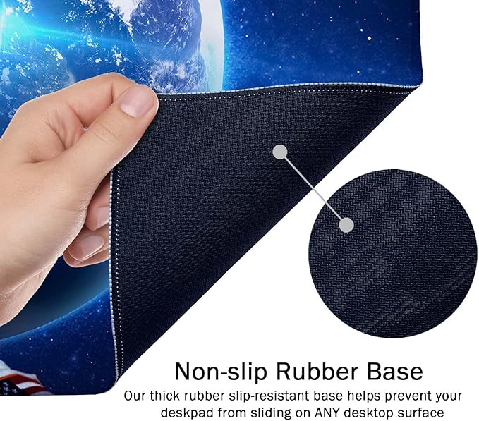 SSOIU Large Mouse Pad, Full Desk XXL Extended Gaming Mouse Pad 35.5" X 15.7", Waterproof Desk Mat Stitched Edges, Non-Slip Laptop Computer Keyboard Mousepad for Office and Home - Galaxy Astronaut Cat