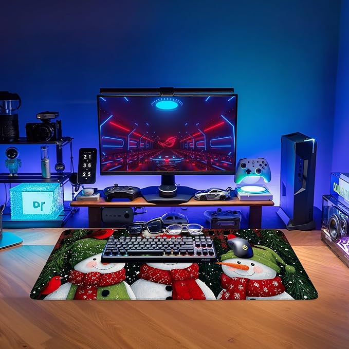 Three Snowmen Extended Gaming Mouse Pad 31.5x11.8inches Large Desk Mat Anti-Slip Rubber Base & Durable Stitched Edges for Gamers Smooth Mouse Writing Surface for Desk Office/Home