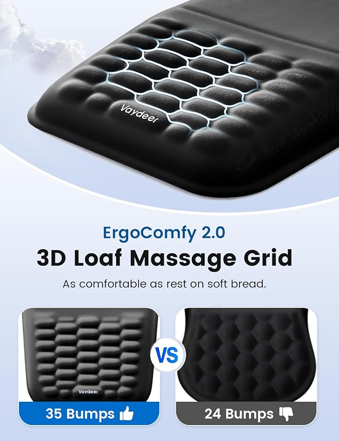 2-in-1 Keyboard & Mouse Wrist Rest Set – Ergonomic Wrist Support, Memory Foam Wrist Cushion with 8° Slope & Massage Nubs, Non-Slip PU Base, Relieves Wrist Strain & Carpal Tunnel from Long Typing
